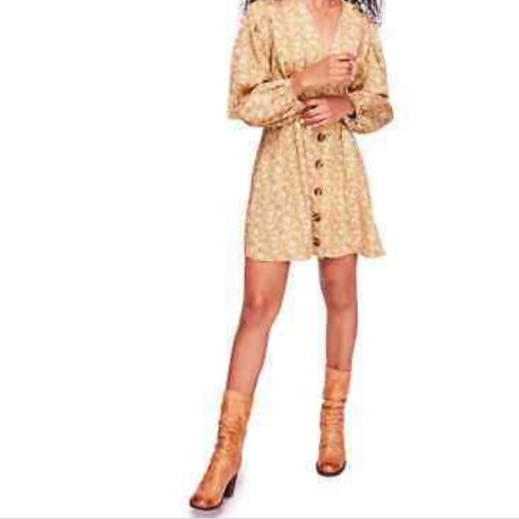 Free People Gold Floral Button Up Mini Dress - Picture 2 of 9